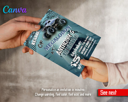 Monster Jam Megalodon customizable invite template boy | instant download | Share or Print | EW724