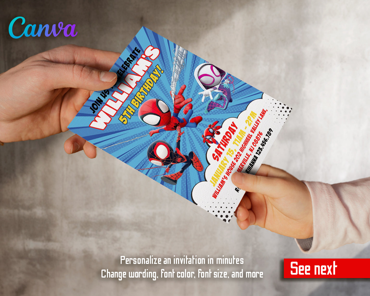 Spidey Friends, Spiderman customizable invite template boy | instant download | Share or Print | MI292