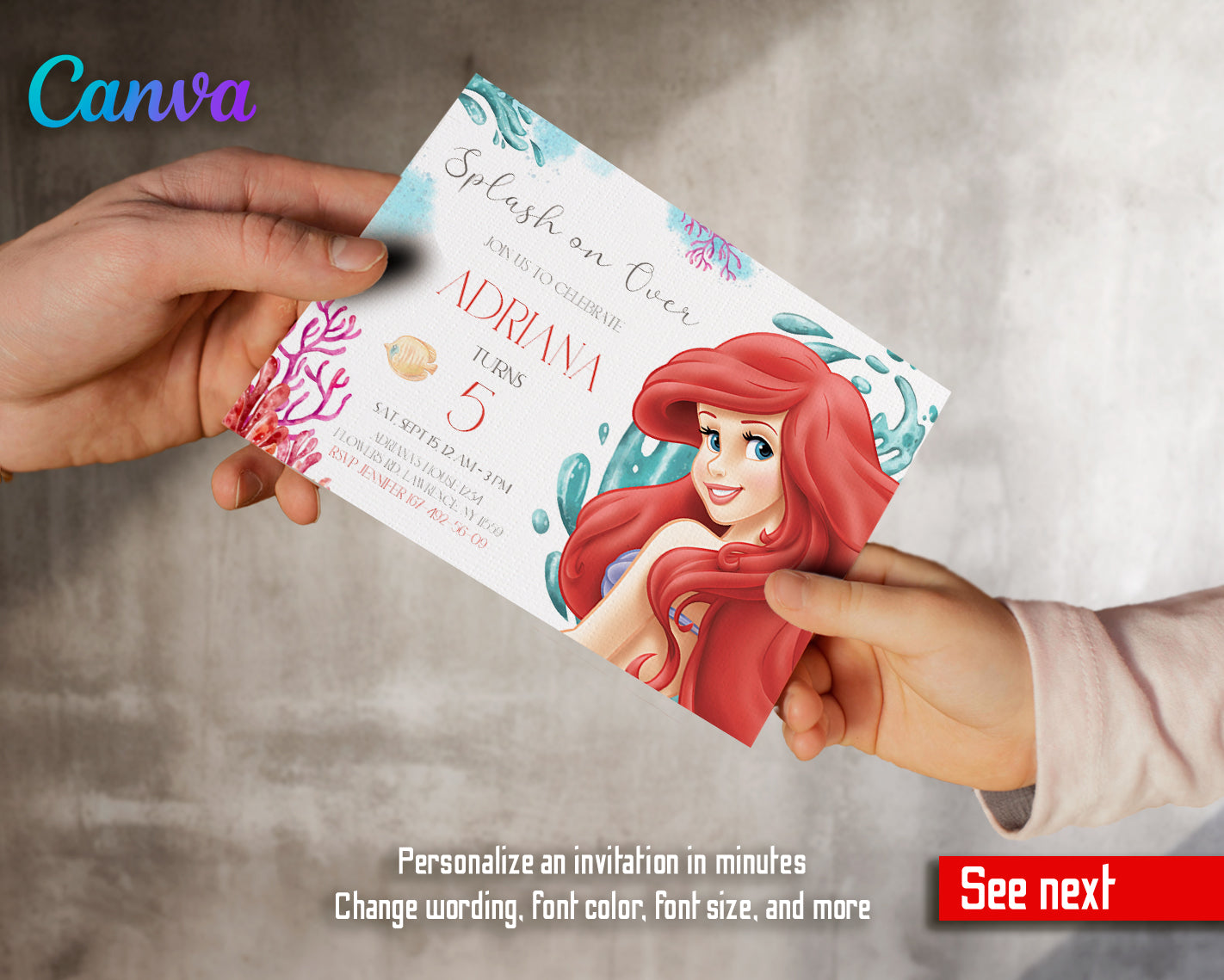 Little Mermaid Ariel customizable invite template girl | instant download | Share or Print | EA206