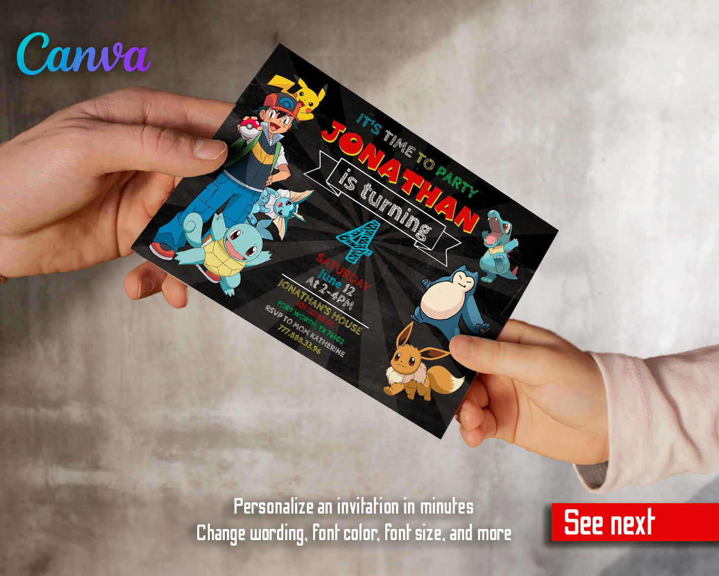 Pokemon customizable invite template | instant download | Share or Print | ME084