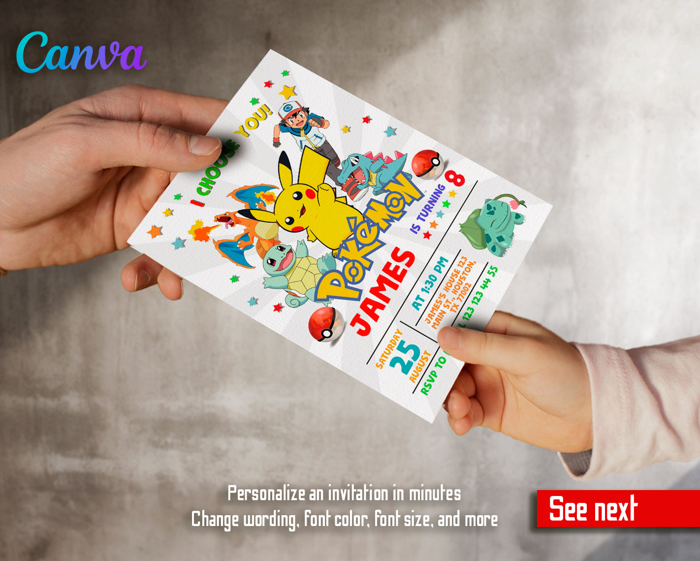 Pokemon customizable invite template | instant download | Share or Print | VL853