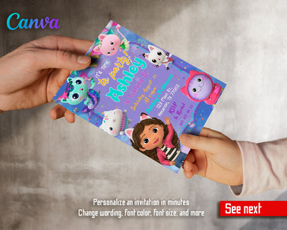 Gabby's Dollhouse customizable invite template girl | instant download | Share or Print | FC894