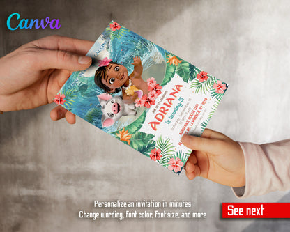 Moana Princess customizable invite template girl | instant download | Share or Print | KV013