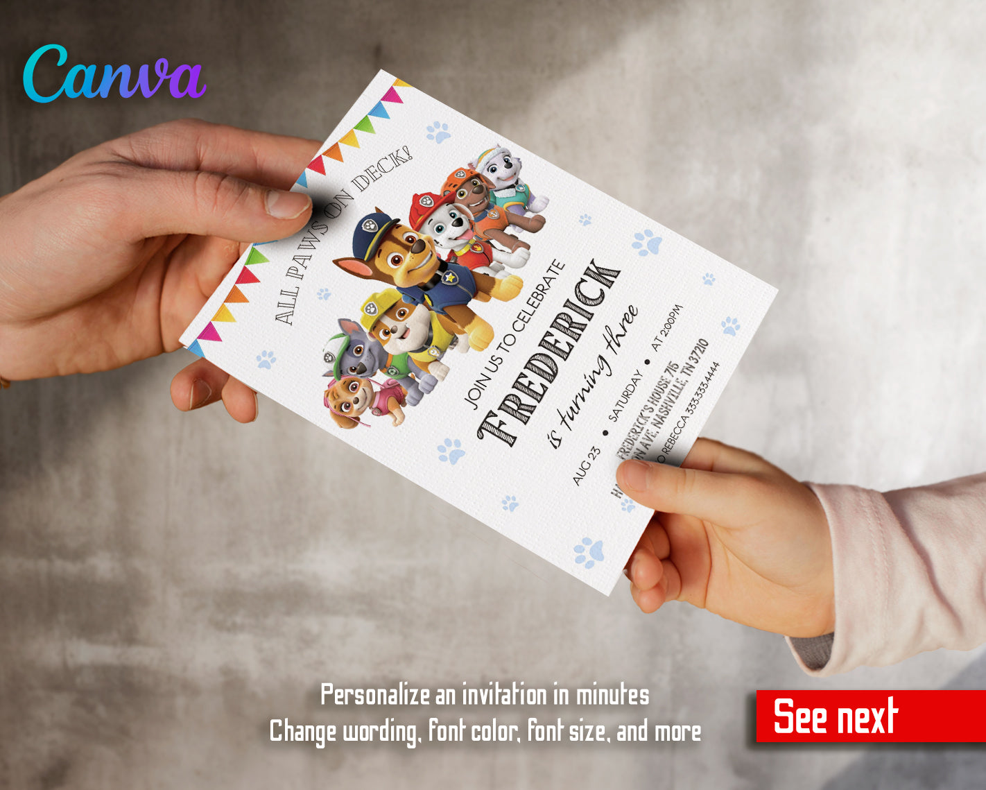 Paw Patrol customizable invite template | instant download | Share or Print | PT142