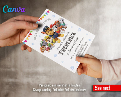 Paw Patrol customizable invite template | instant download | Share or Print | PT142