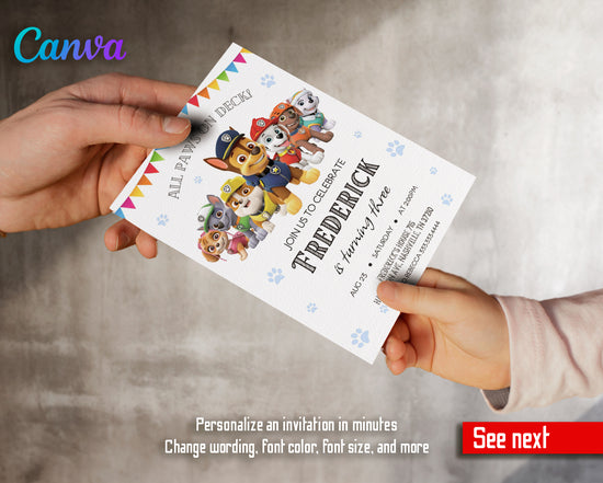 Paw Patrol customizable invite template | instant download | Share or ...