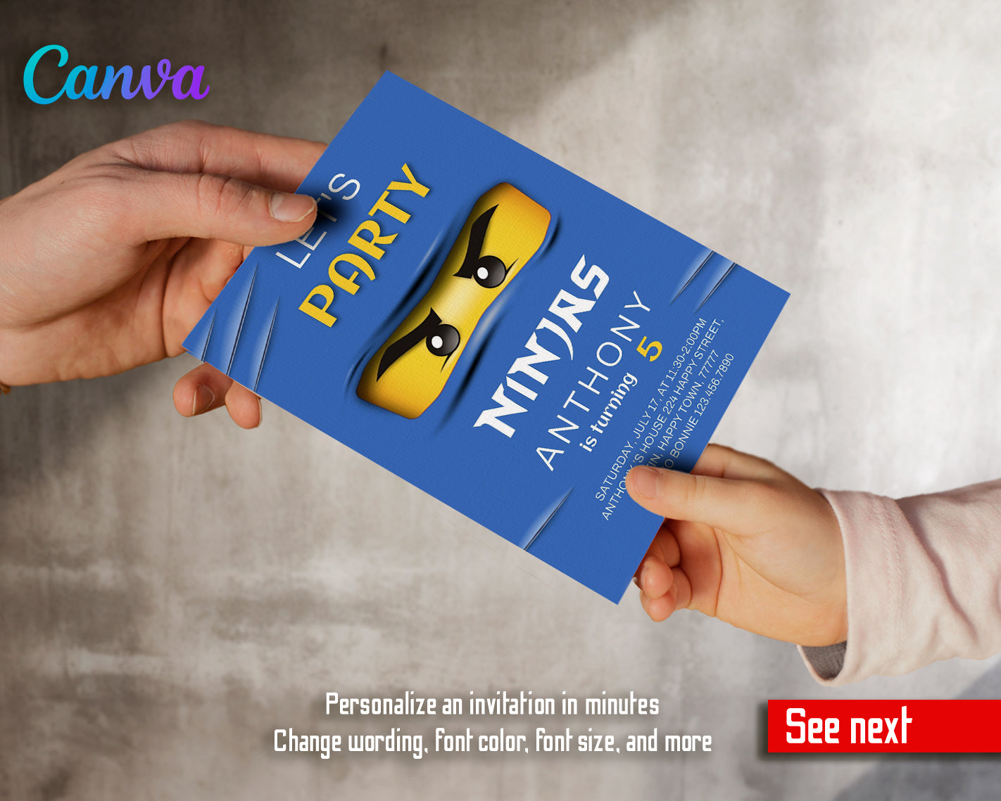 Ninjago customizable invite template boy | instant download | Share or Print | JS032