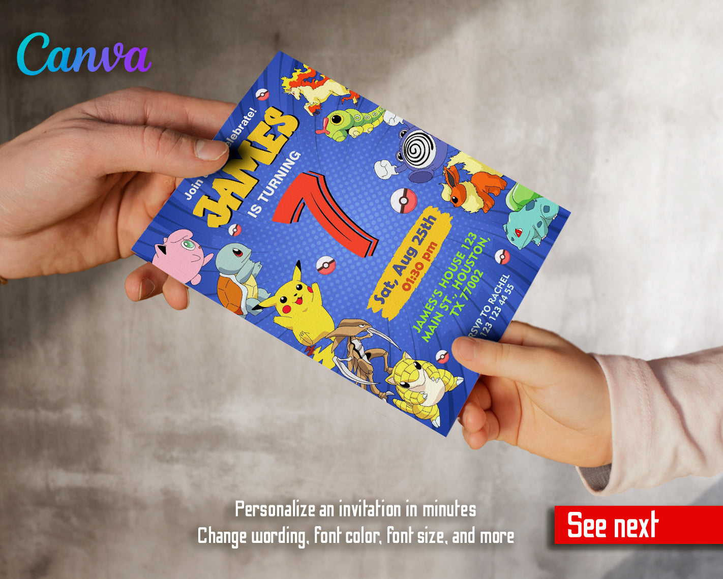 Pokemon customizable invite template | instant download | Share or Print | XK802