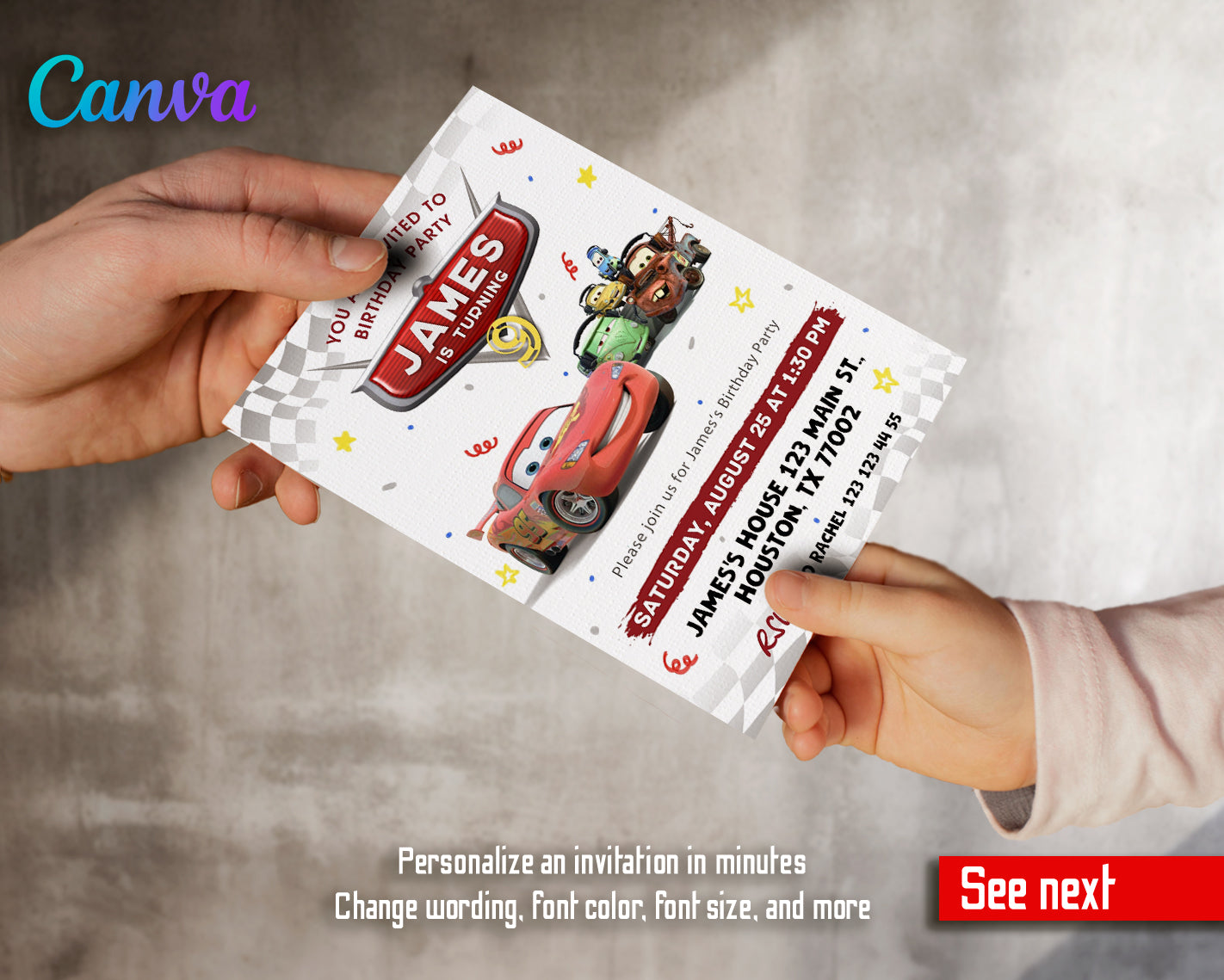 Cars Lighting McQueen customizable invite template | instant download | Share or Print | WO708