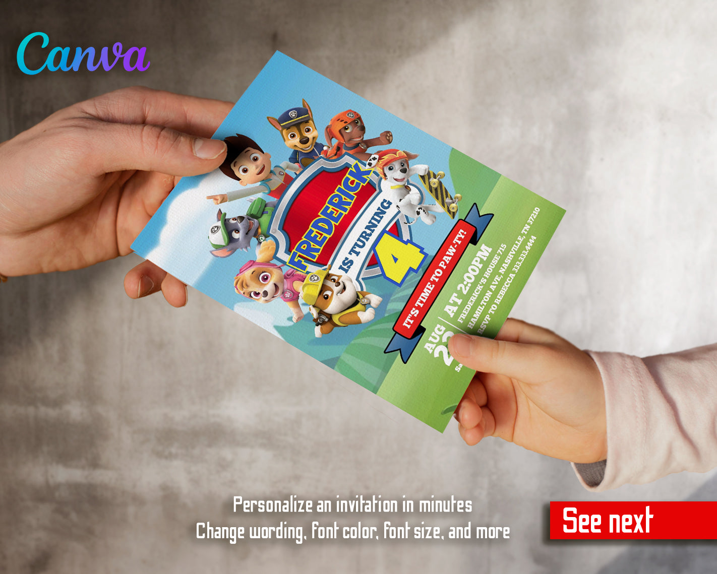 Paw Patrol customizable invite template | instant download | Share or Print | KI292