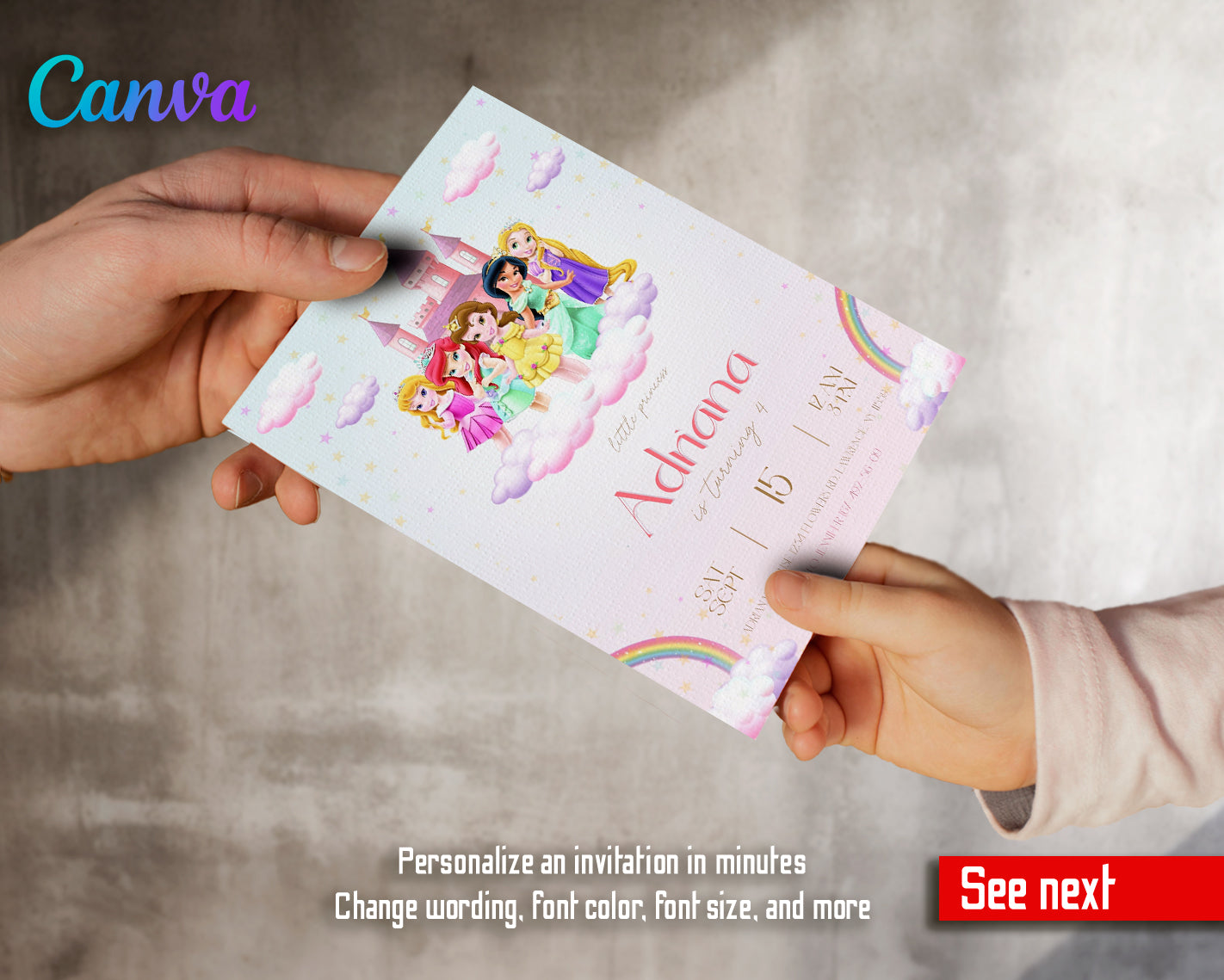 Princess Disney customizable invite template girl | instant download | Share or Print | IL338