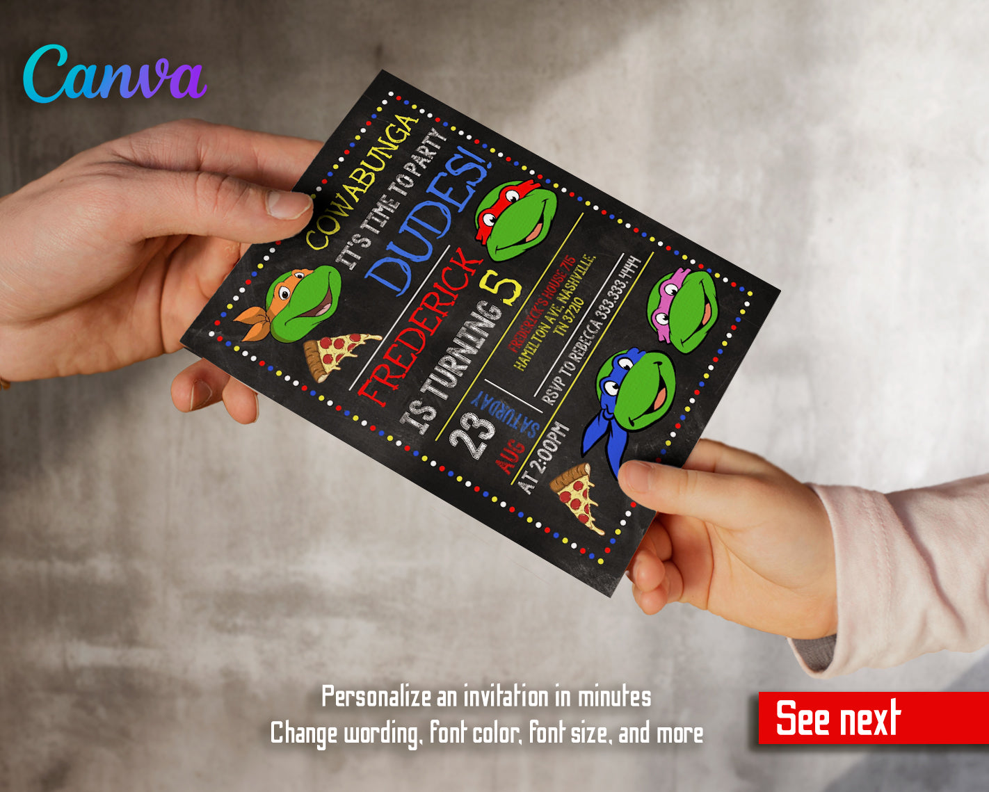 Teenage Mutant Ninja Turtles, TMNT customizable invite template boy | instant download | Share or Print | SX280