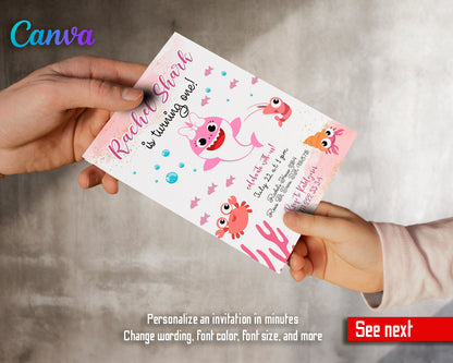 Baby Shark customizable invite template girl | instant download | Share or Print | UM502