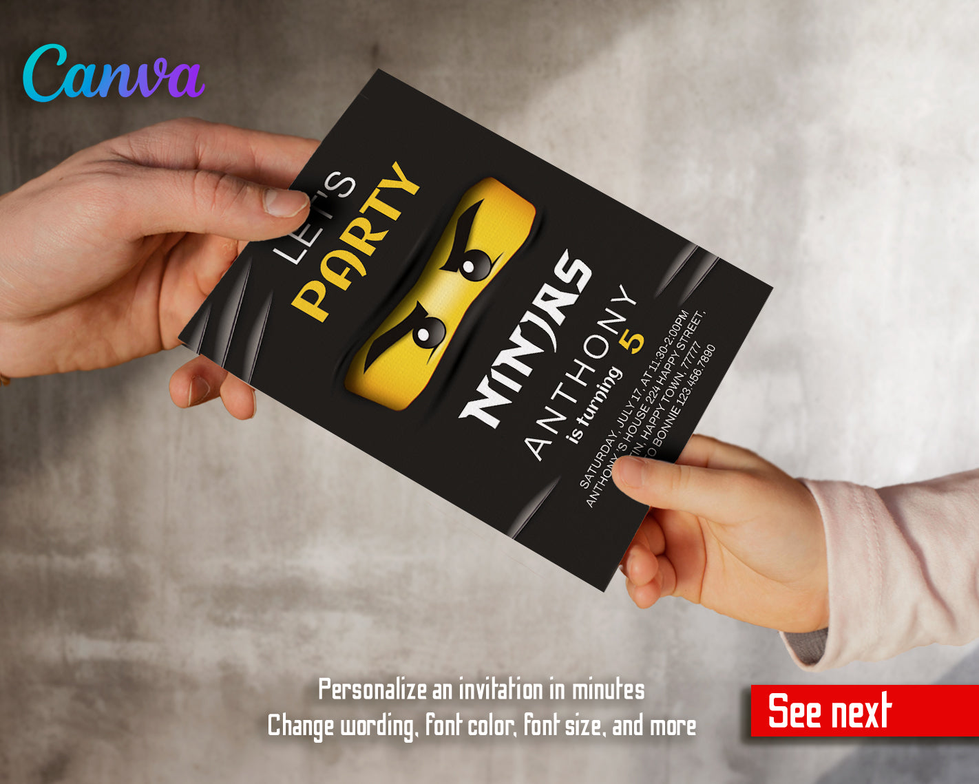 Ninjago customizable invite template boy | instant download | Share or Print | XY530