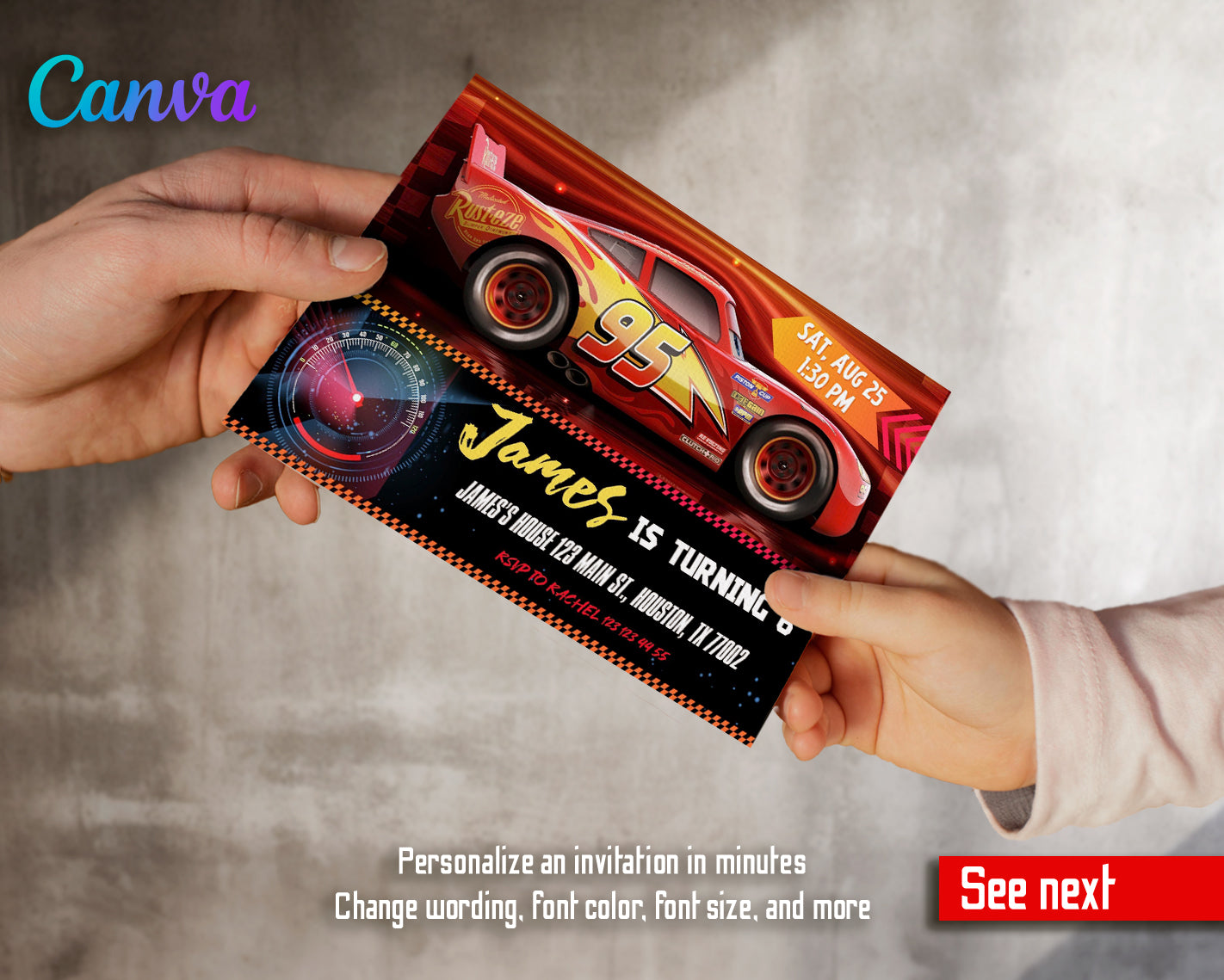 Cars Lighting McQueen customizable invite template | instant download | Share or Print | XY830