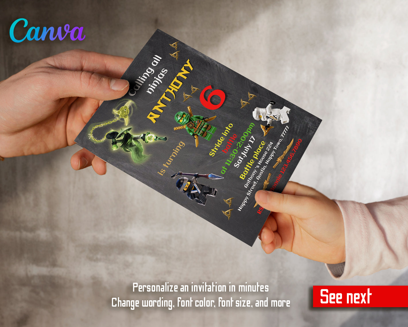 Ninjago customizable invite template boy | instant download | Share or Print | XD684