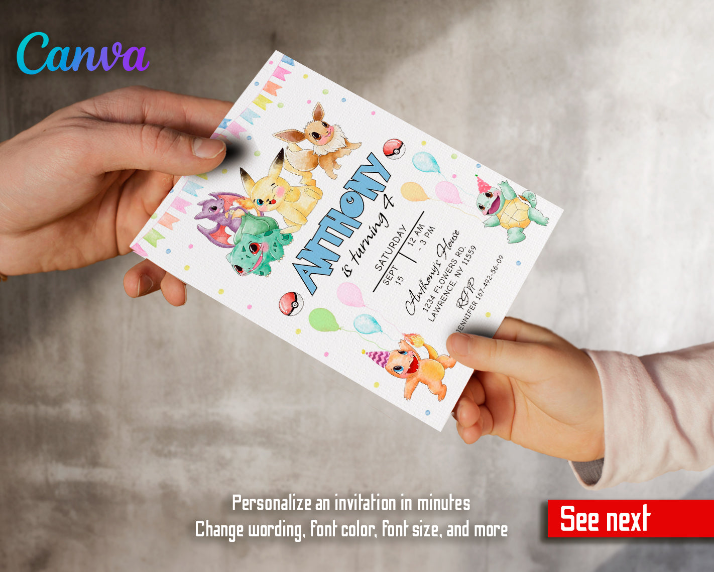 Pokemon customizable invite template | instant download | Share or Print | BR603