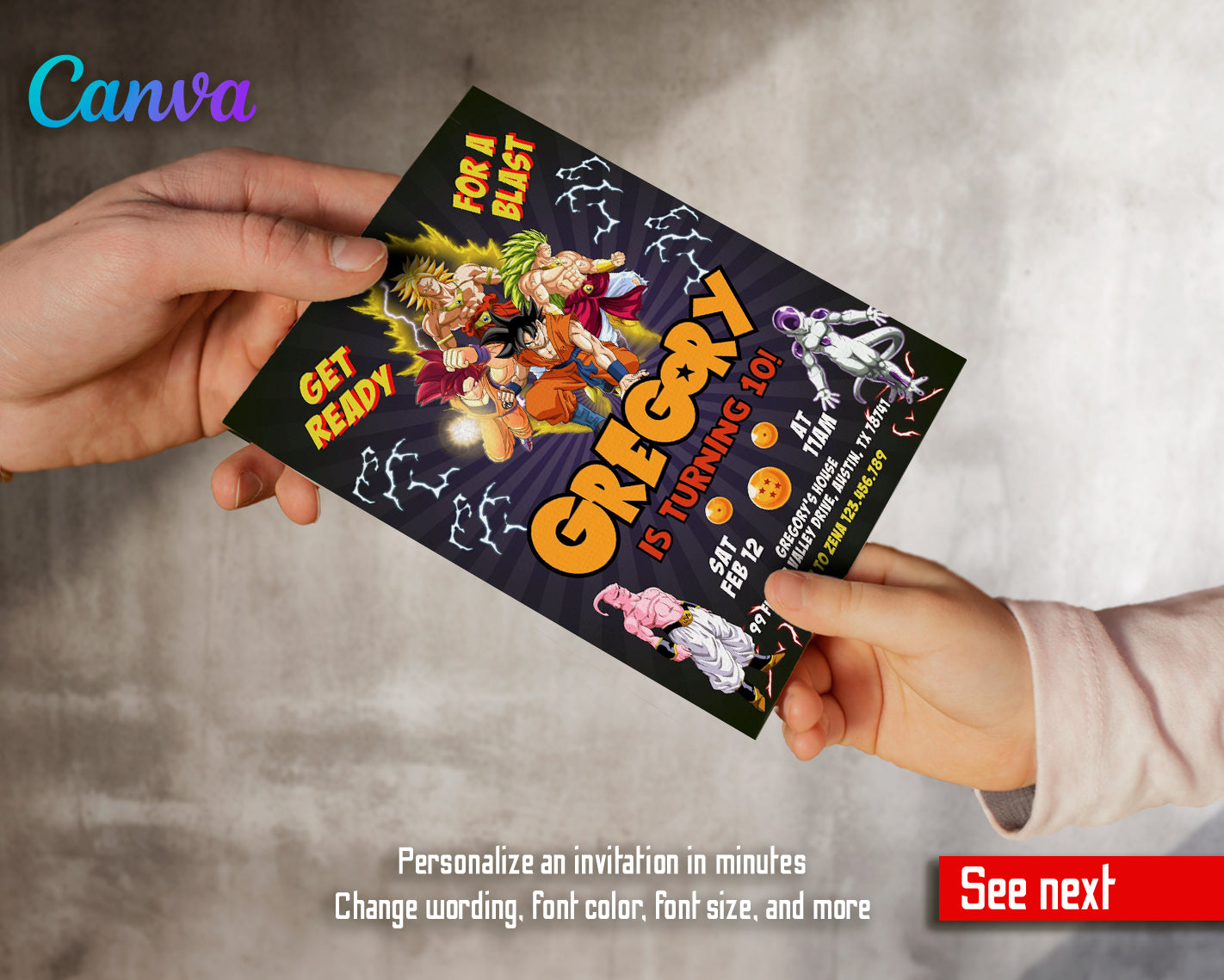 Dragon Ball Z customizable invite template | instant download | Share or Print | WZ496