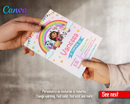 Gabby's Dollhouse customizable invite template girl | instant download | Share or Print | QV907