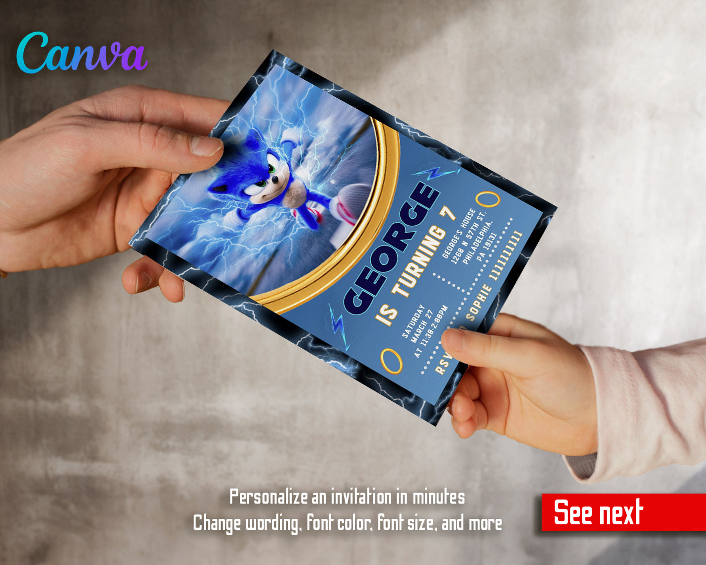 Sonic Hedgehog customizable invite template | instant download | Share or Print | CV940