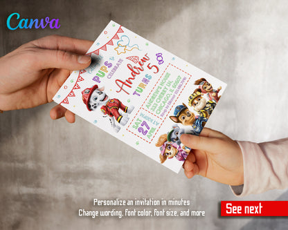 Paw Patrol customizable invite template | instant download | Share or Print | NG503