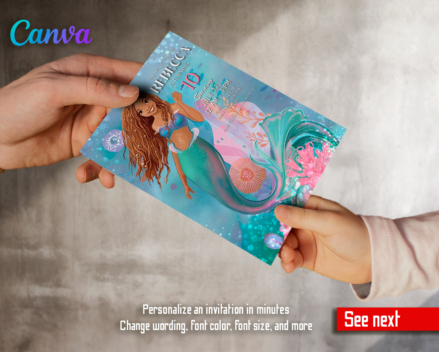 The Little Mermaid Ariel customizable invite template girl | instant download | Share or Print | SC967