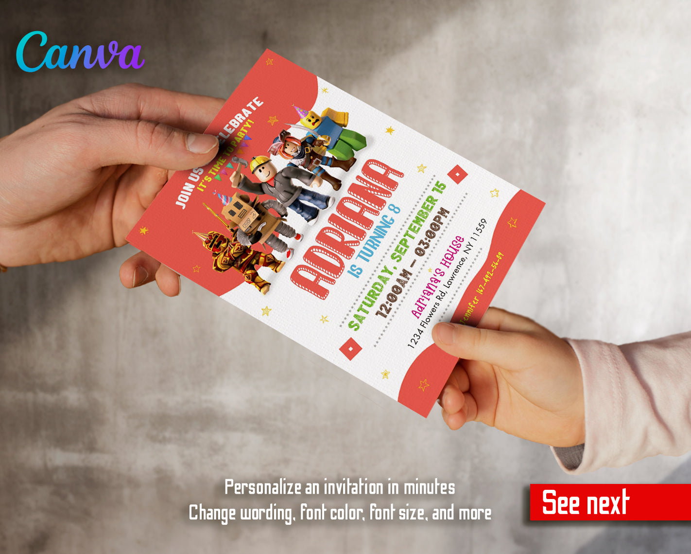 Roblox customizable invite template | instant download | Share or Print | BD160