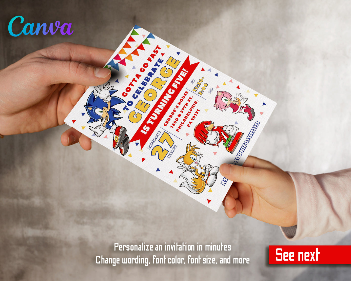 Sonic Hedgehog customizable invite template | instant download | Share or Print | JZ318