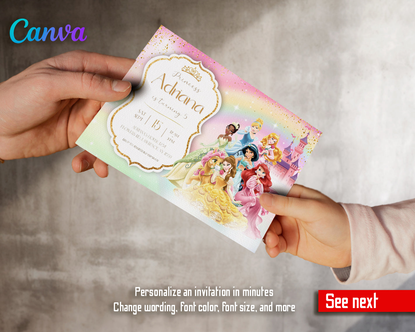 Princess Disney customizable invite template girl | instant download | Share or Print | OH948