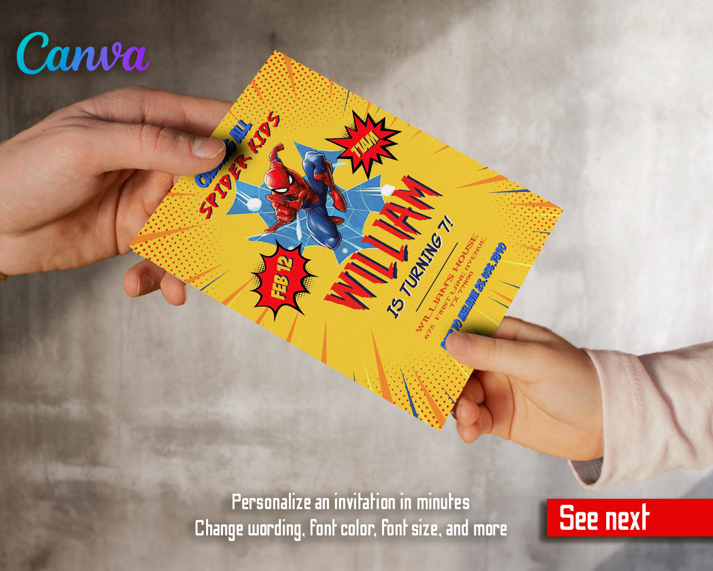 Spiderman customizable invite template | instant download | Share or Print | CS432