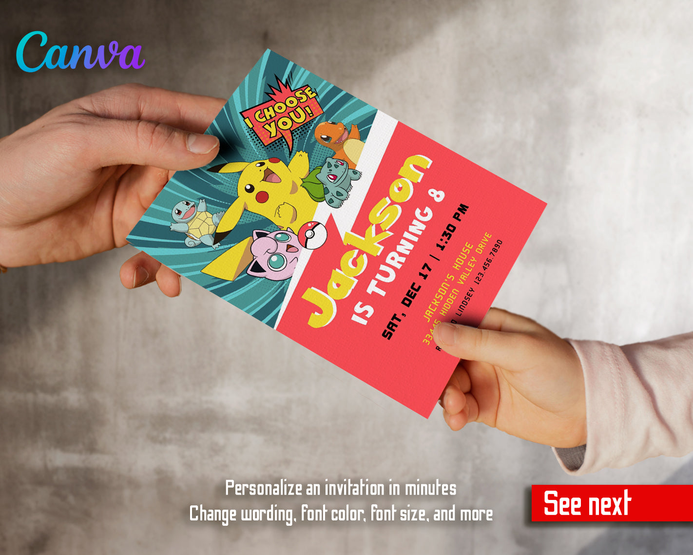 Pokemon customizable invite template | instant download | Share or Print | DF031