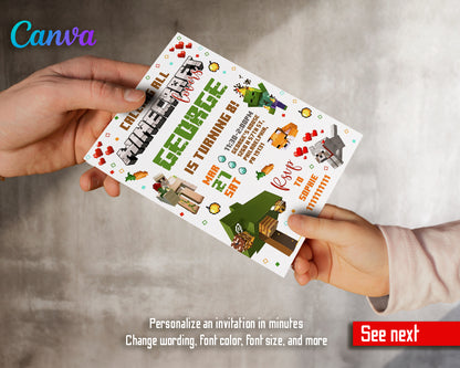 Minecraft customizable invite template | instant download | Share or Print | ZZ975