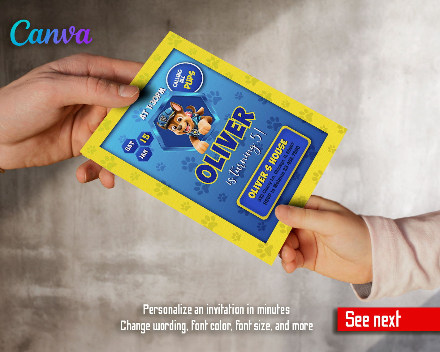 Paw Patrol customizable invite template boy | instant download | Share or Print | EM020