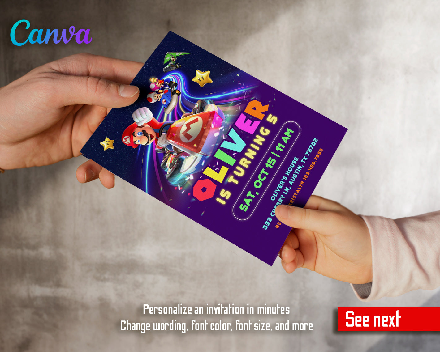 Super Mario Kart customizable invite template | instant download | Share or Print | YF918