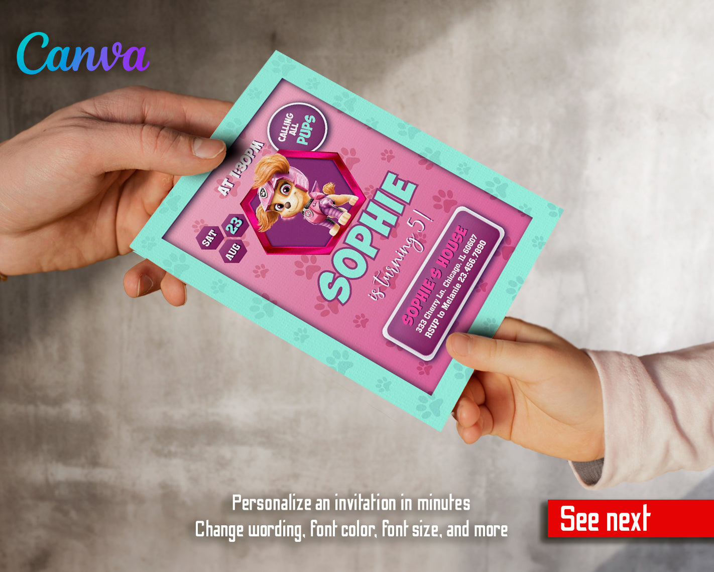 Paw Patrol customizable invite template girl | instant download | Share or Print | WJ850