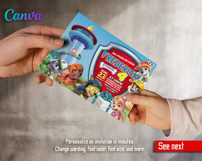 Paw Patrol customizable invite template | instant download | Share or Print | OH464