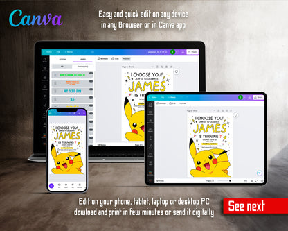 Pokemon customizable invite template | instant download | Share or Print | WQ894