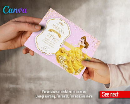 Belle Princess customizable invite template girl | instant download | Share or Print | IO966