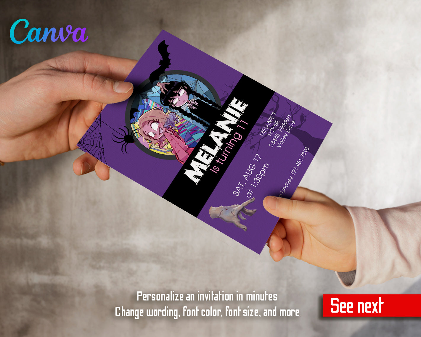 Wednesday customizable invite template girl | instant download | Share or Print | CL989