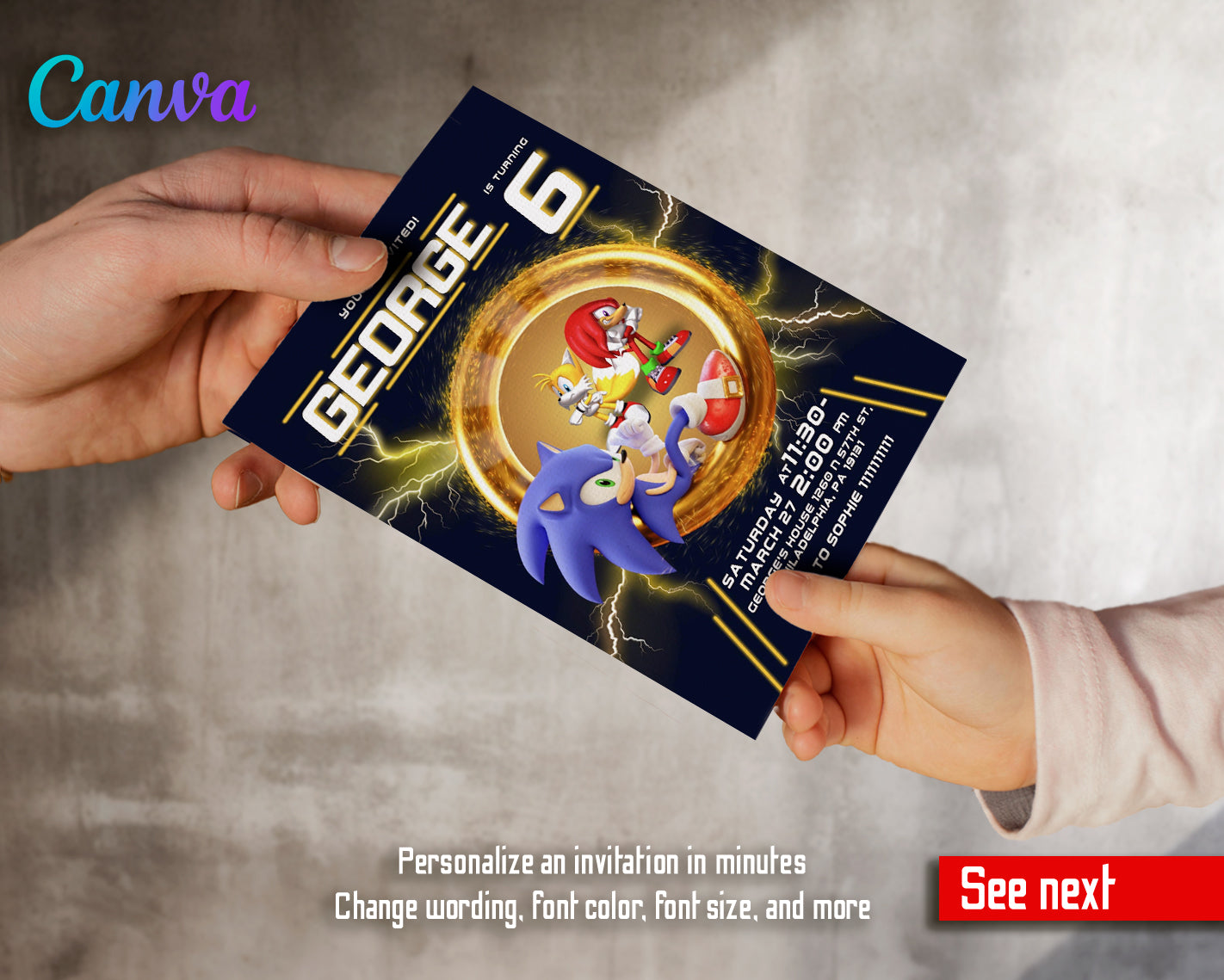 Sonic Hedgehog customizable invite template | instant download | Share or Print | WX590