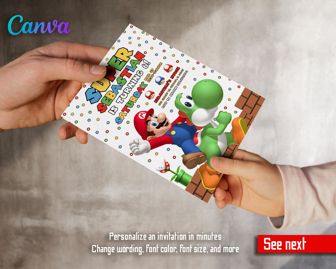 Super Mario Bros customizable invite template | instant download | Share or Print | UZ096