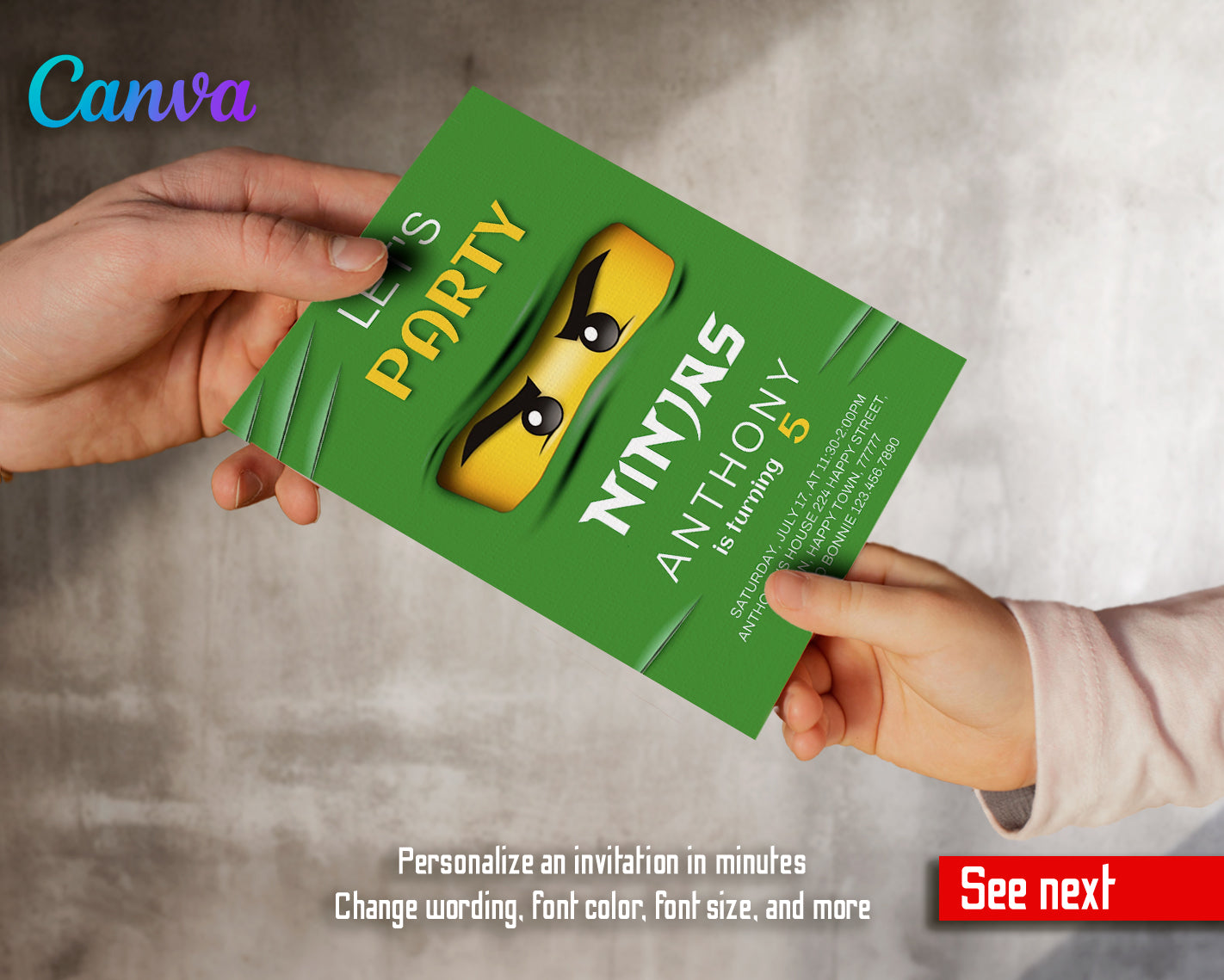 Ninjago customizable invite template boy | instant download | Share or Print | EU111