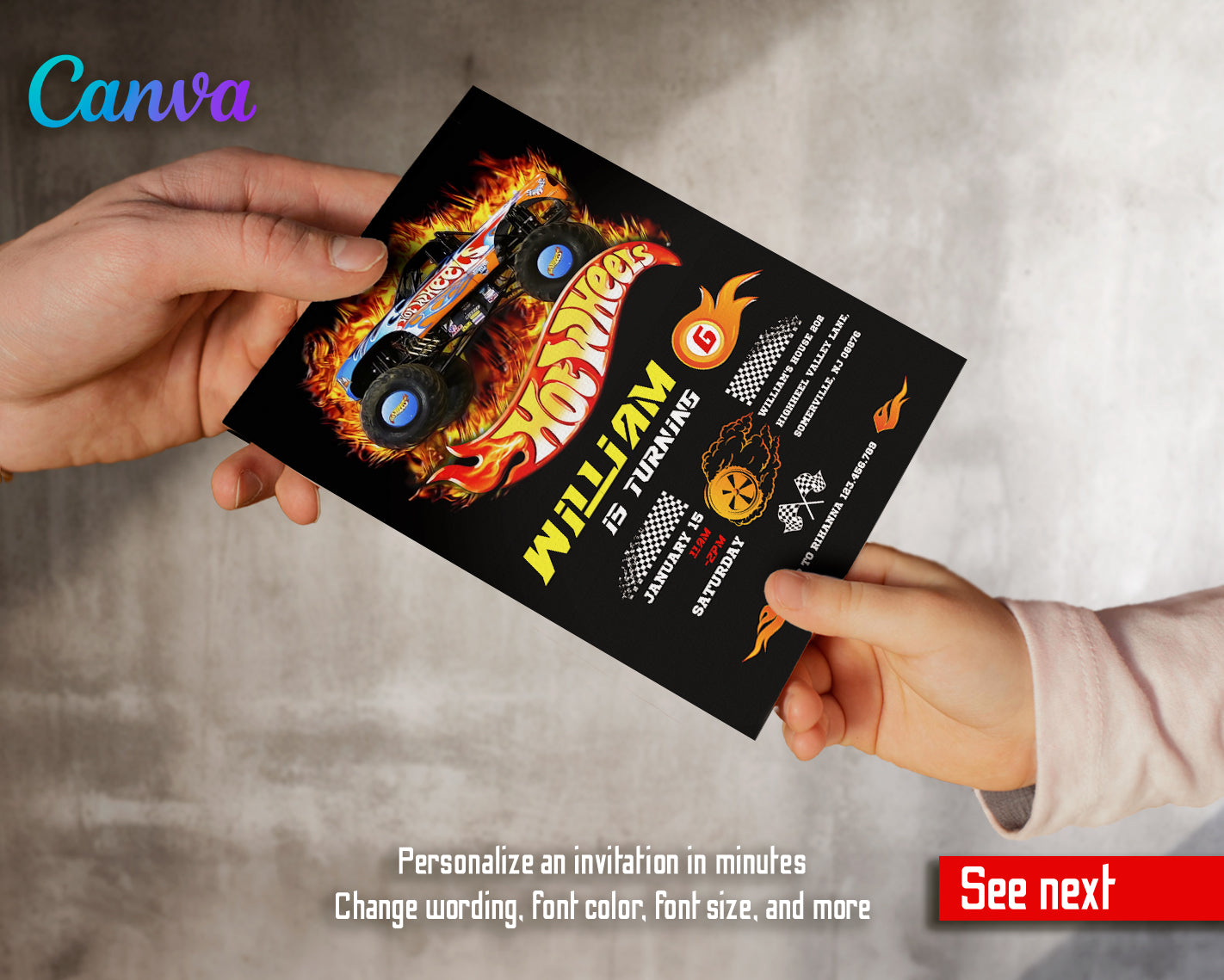 Hot Wheels customizable invite template boy | instant download | Share or Print | PK492