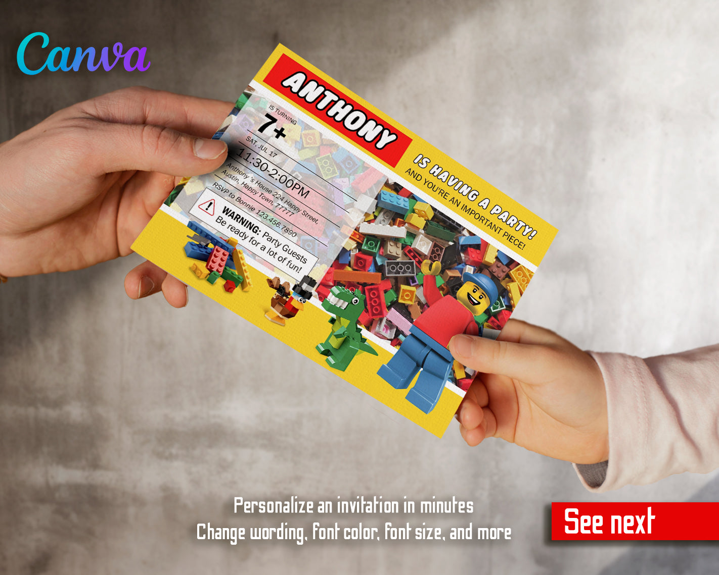 Lego customizable invite template | instant download | Share or Print | JP922