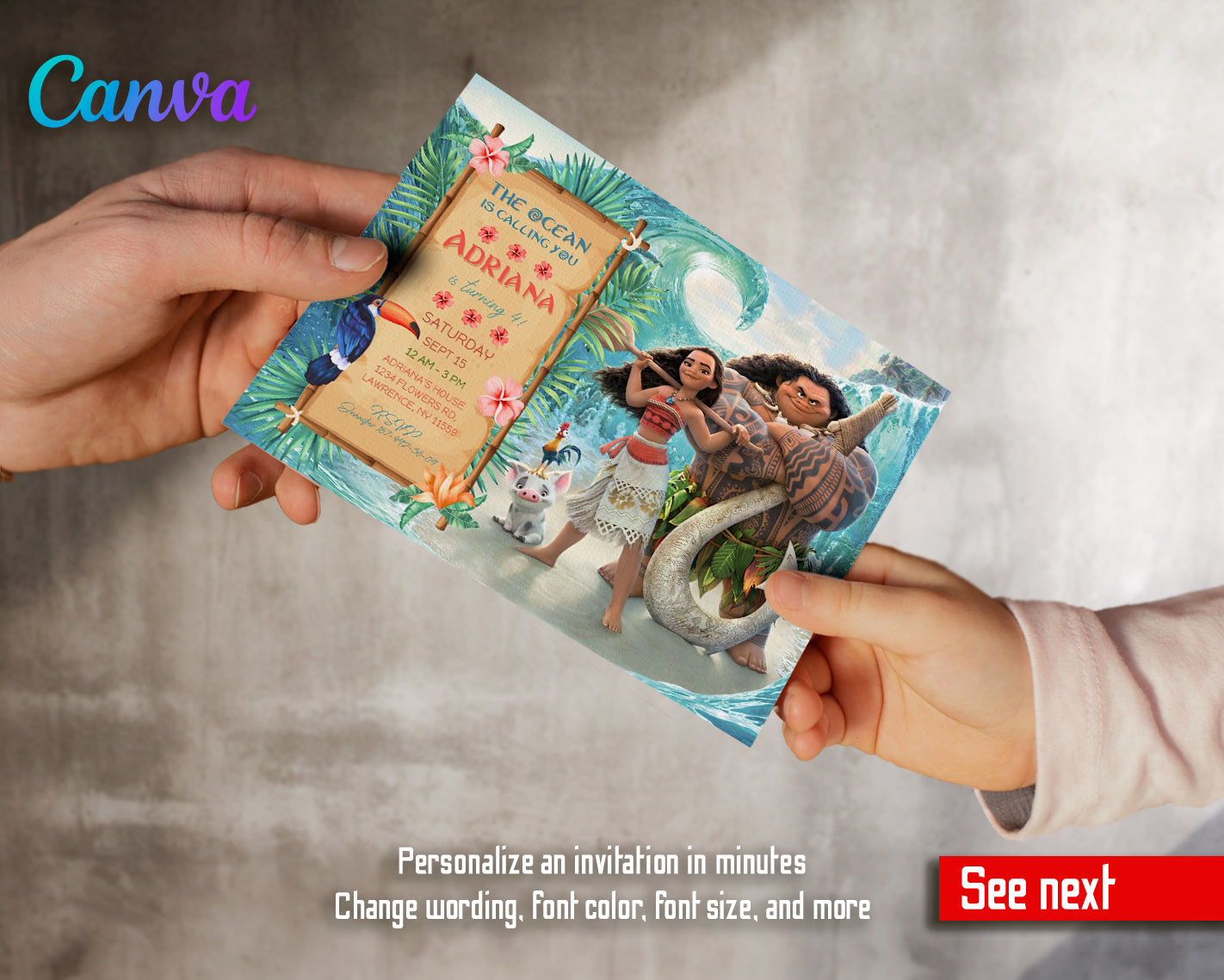 Moana Princess customizable invite template girl | instant download | Share or Print | DF593