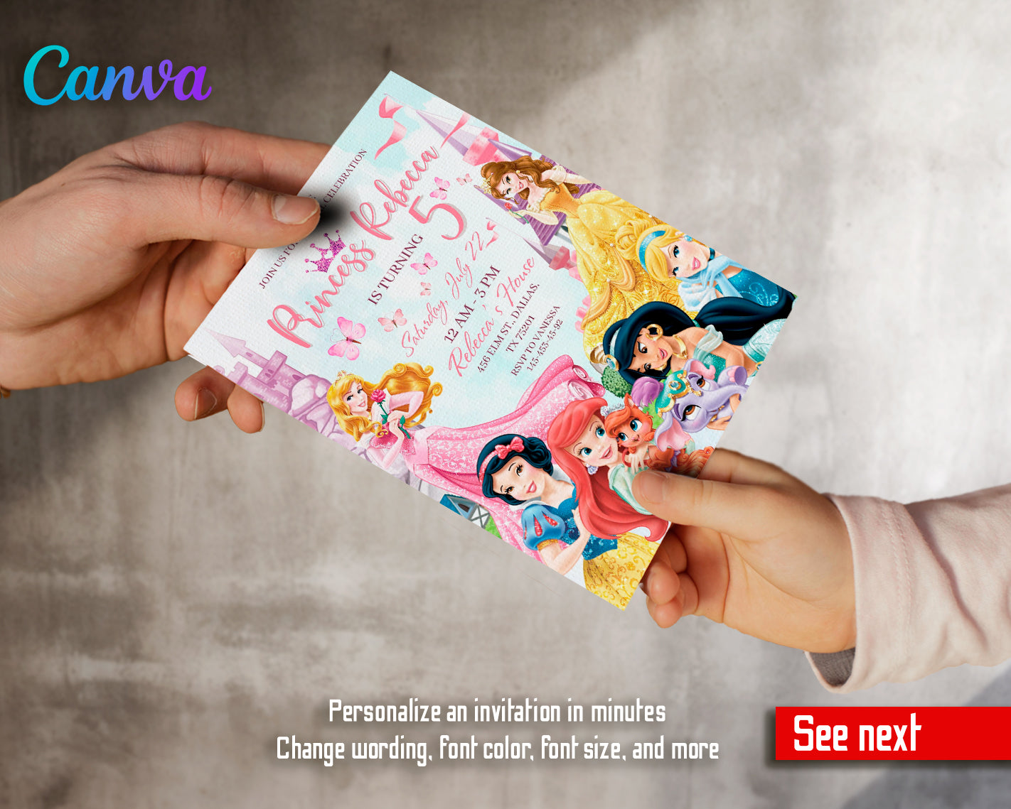 Princess Disney customizable invite template girl | instant download | Share or Print | EX929