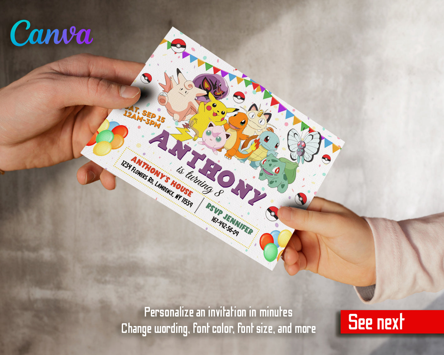 Pokemon customizable invite template | instant download | Share or Print | DC520