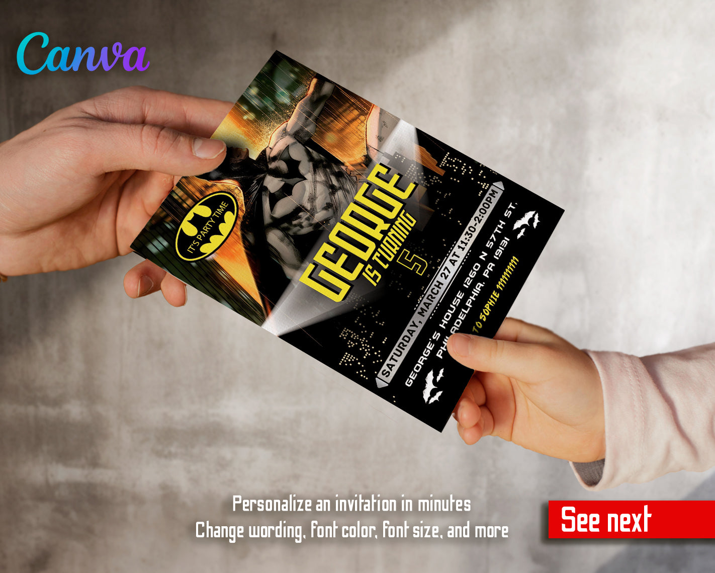 Batman customizable invite template boy | instant download | Share or Print | SH607