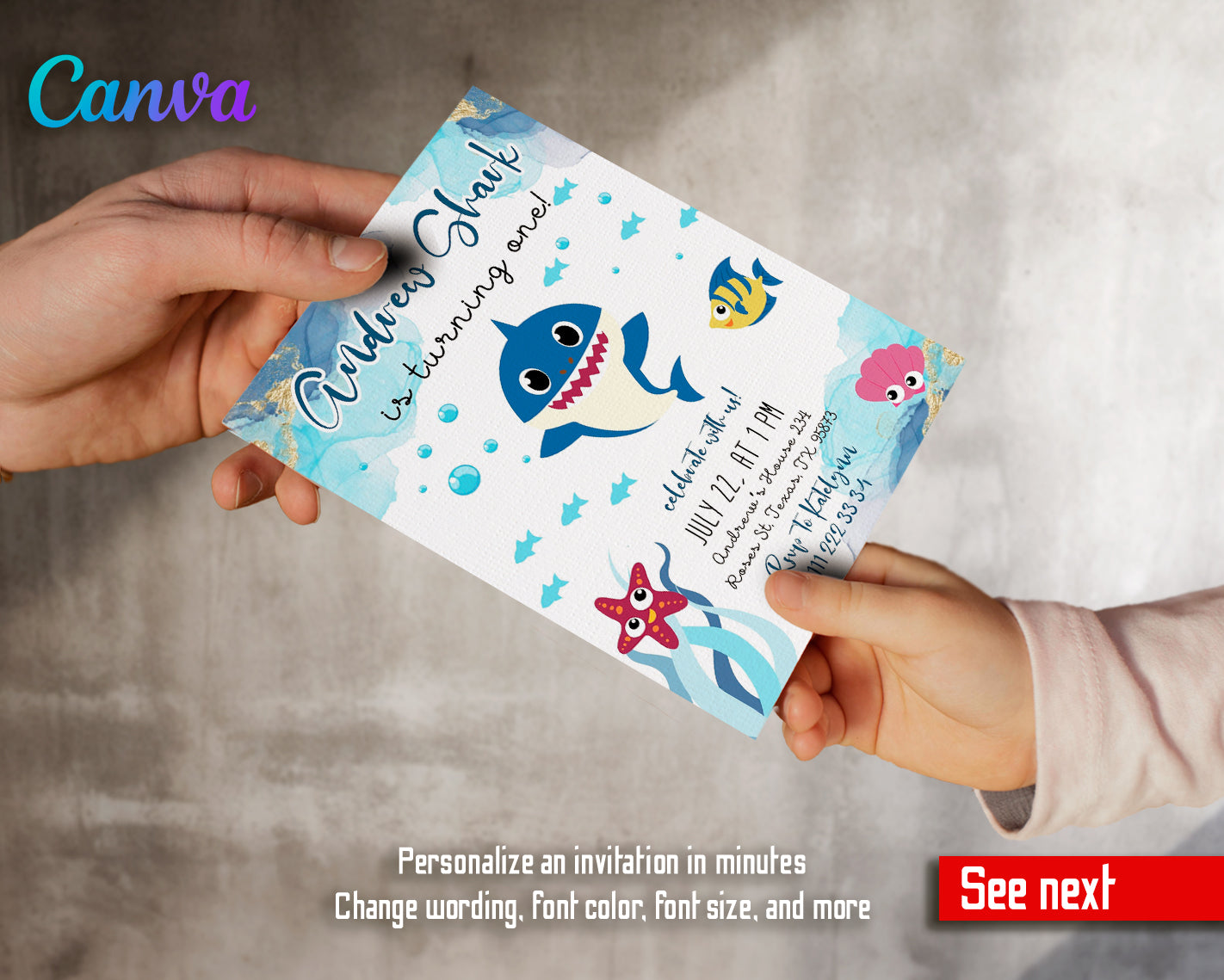 Baby Shark customizable invite template boy | instant download | Share or Print | TS987