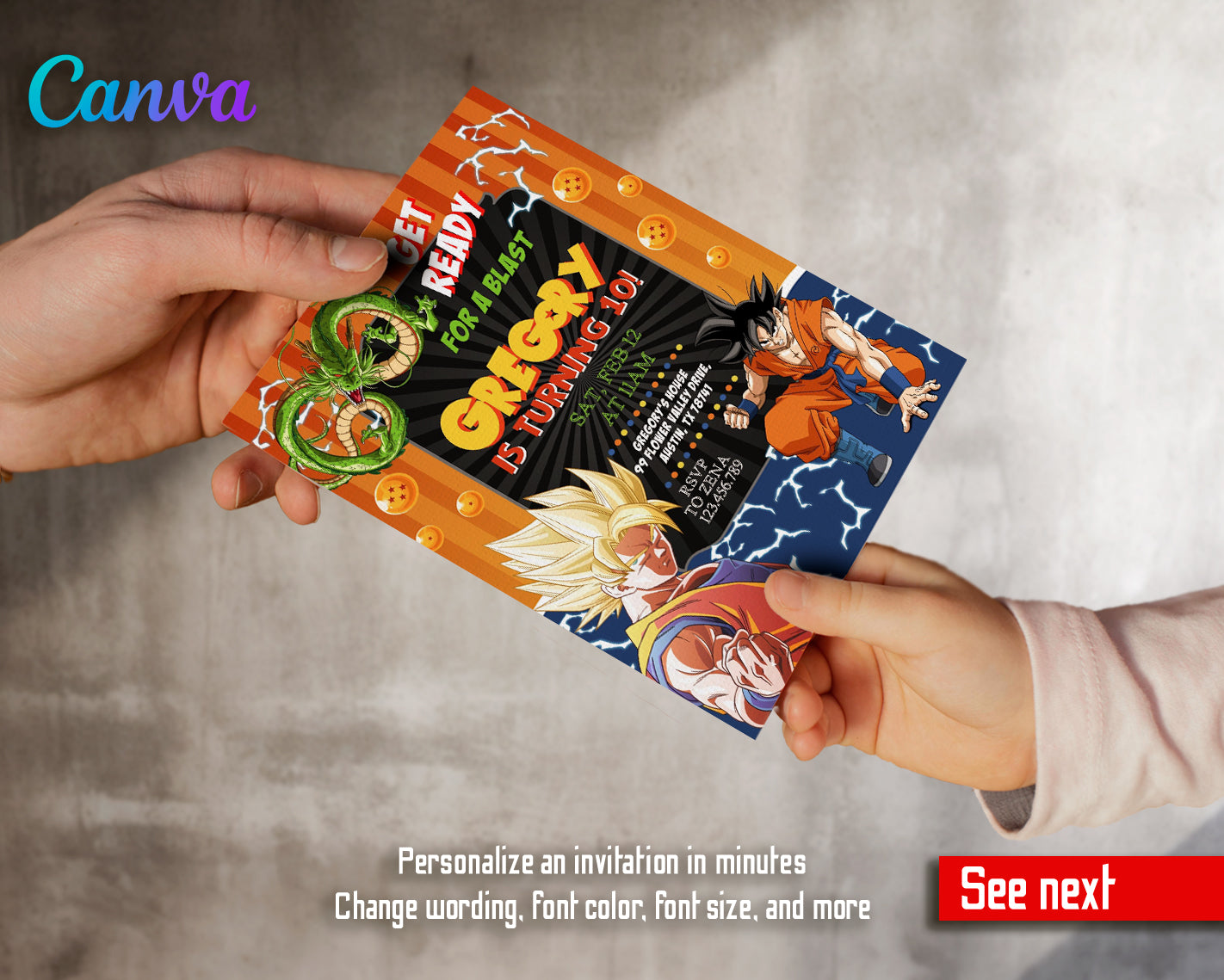 Dragon Ball Z customizable invite template | instant download | Share or Print | FX083